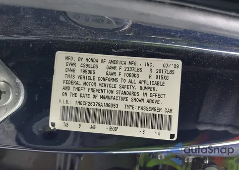 2009 Honda Accord 2.4 Lx из США, поврежденный, VIN 1HGCP26379A186053